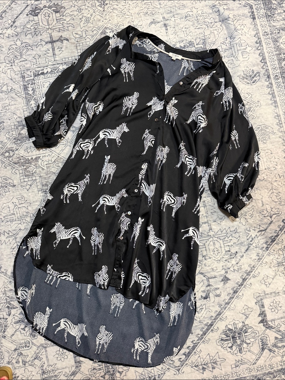Black Zebra Print Button-Front Hi-Low dress